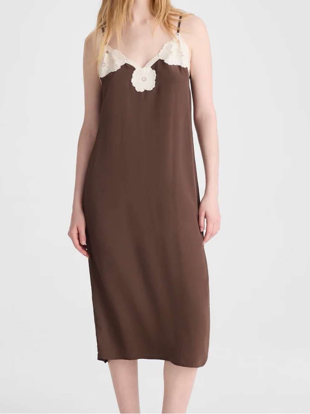 NWT Madewell V-Neck Midi Slip Dress in Dark Brown